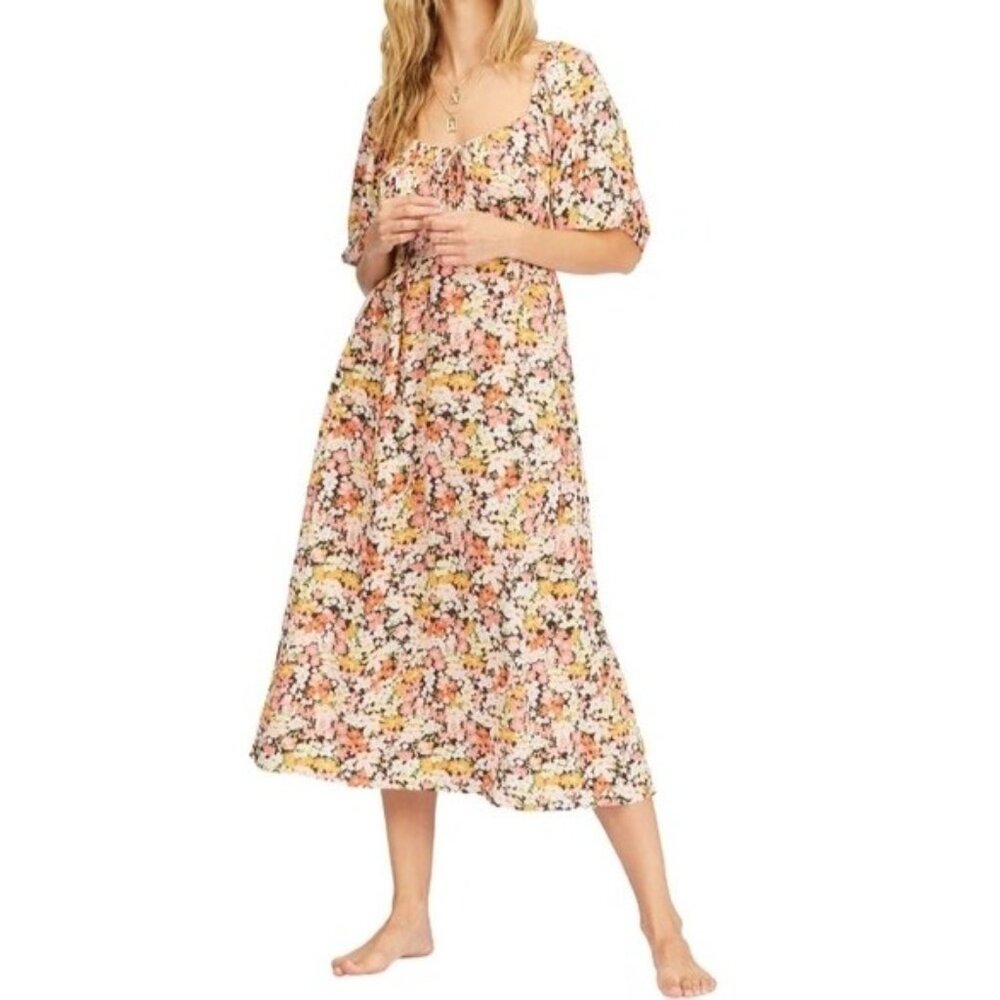Billabong Y2K Womens XS Floral Print Midi Dress Babydoll Top Cottage Core